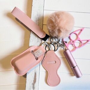 Pink Safety and Accessory Keychain Set